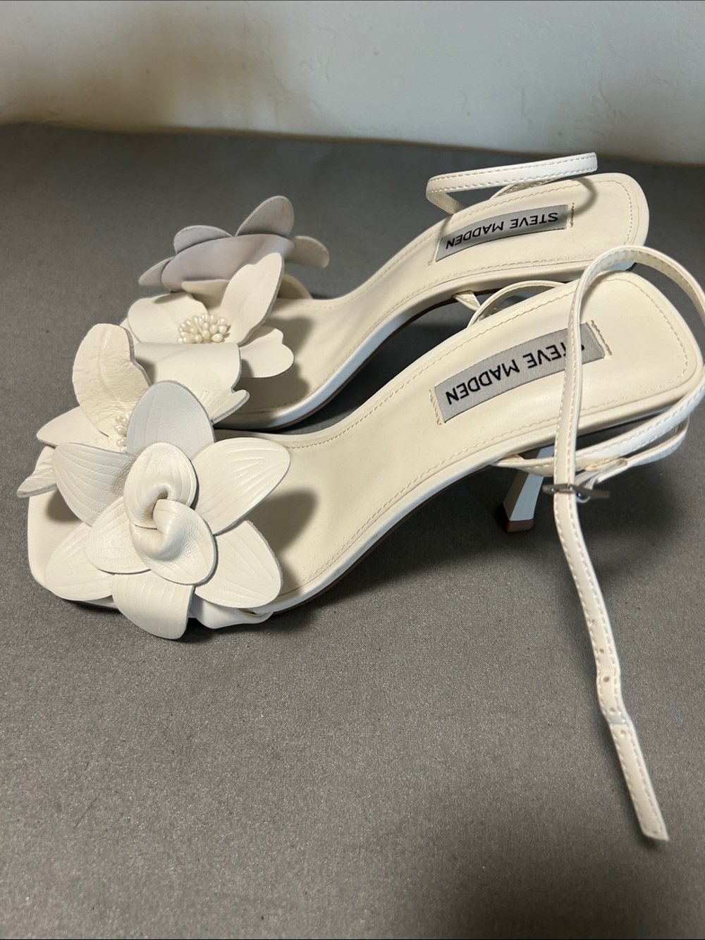 Steve Madden White Floral Open-Toe Ankle-Strap Heels- Amani sandal - Picture 5 of 9